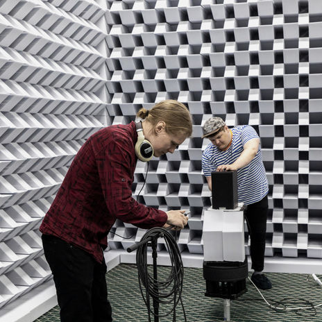 Acoustics students at the Aalto Acoustics Lab.