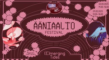 Poster for Ääniaalto Festival. Dates: 3-4 May 2025 at Majansali, Oodi Library.