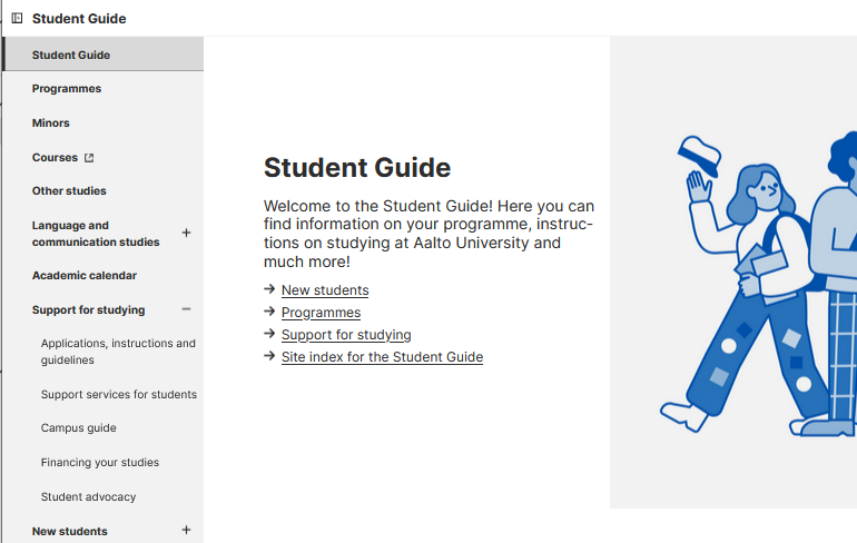 The side navigation menu in the Student Guide.
